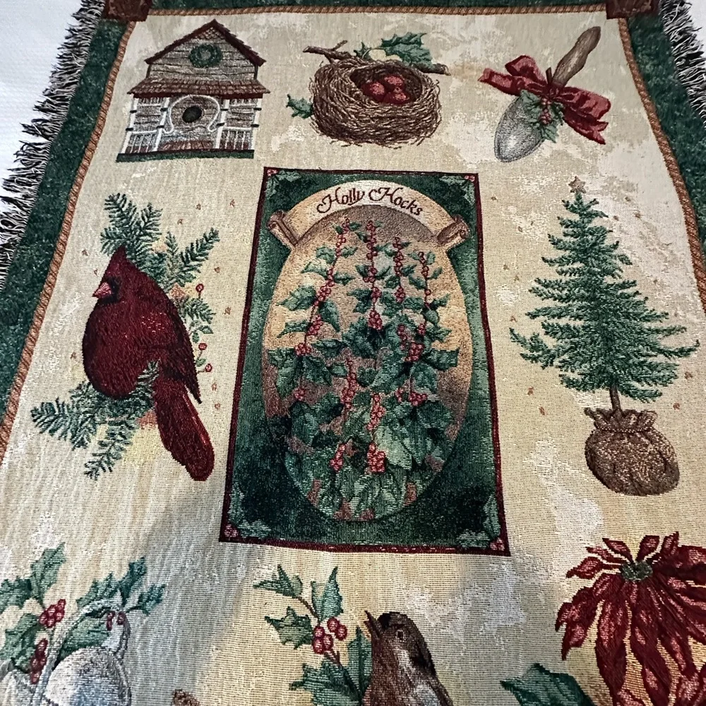 Tapestry Woven Throw Vicky Howard Floral and Birds 51 x 68